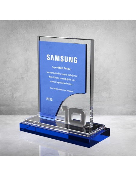 PB890 Mavi Camlı Kristal Plaket